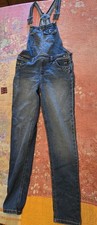 Girl s Jordache Blue Denim Bib Overalls XL 14-16 with heart/sequins