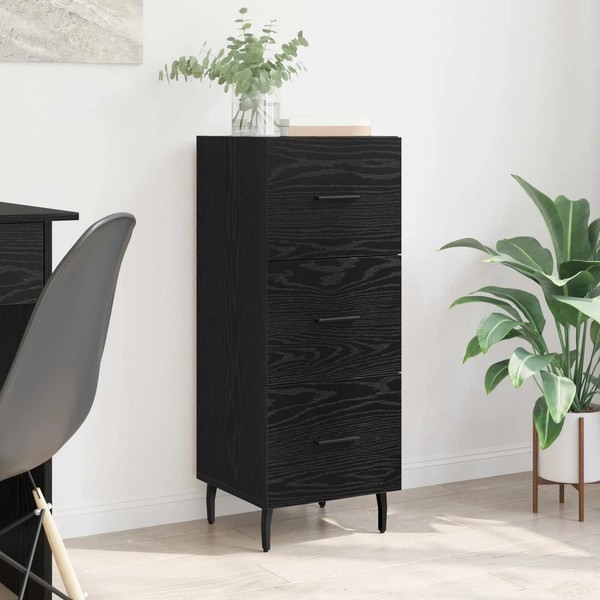 Sideboard Schwarz Eichenoptik 34 X 34,5 X 90 Cm Holzwerkstoff-image