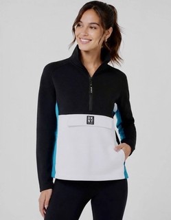 DKNY Sport Colorblock Felpa Pullover 1/2 Zip Nero/Bianco/Blu L