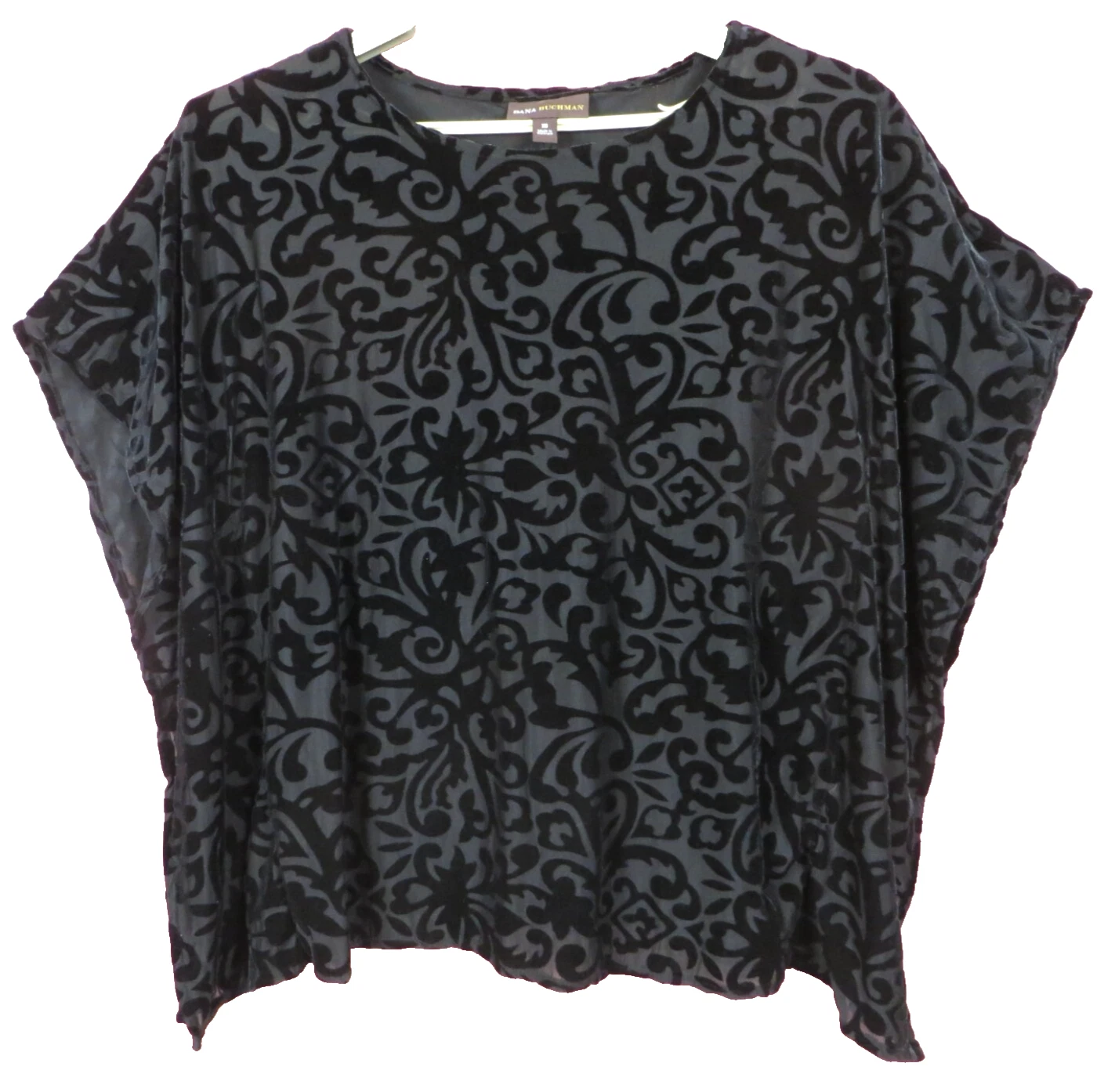 TB13977- DANA BUCHMAN Women's Velvet Poncho Top Short Sleeve Flocking Print XS