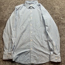 Mizzen Main Dress Shirt Mens Medium Leeward Trim Fit Gingham Blue White Long