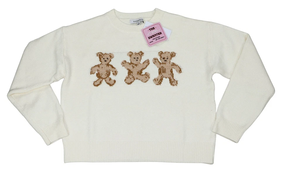 Suéter para mujer Hooked Up Juniors Teddy Bear "It Girl" cuello redondo nuevo con etiquetas crema