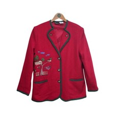 Women’s Vintage Bavarian Coat Jacket Red Trachten Cottage Long Sleeve Size 14/16
