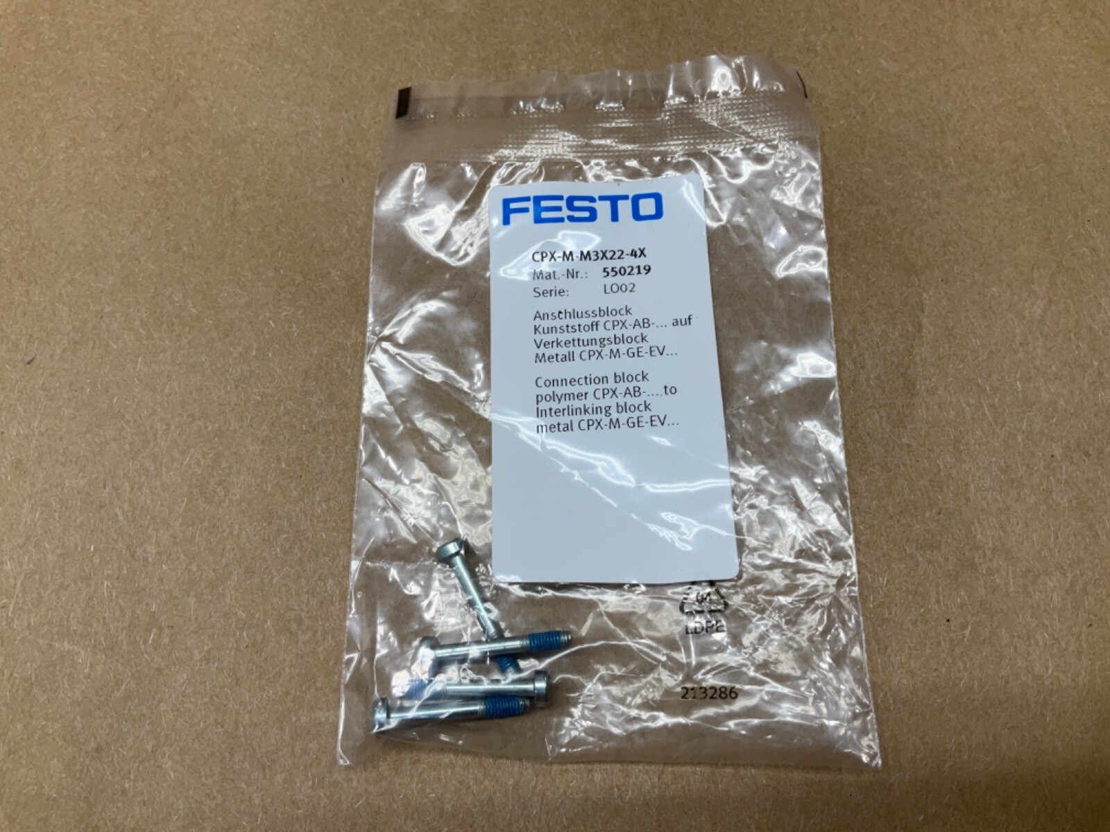 Festo 550219 CPX-M-M3X22-4X Screw 4 Pack New #37C8*IAC