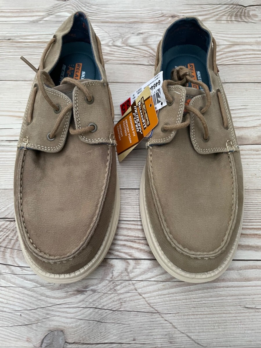 *New* Skechers Men's Memory Foam Vintage Washed Brown/Tan Canvas Boat Shoe