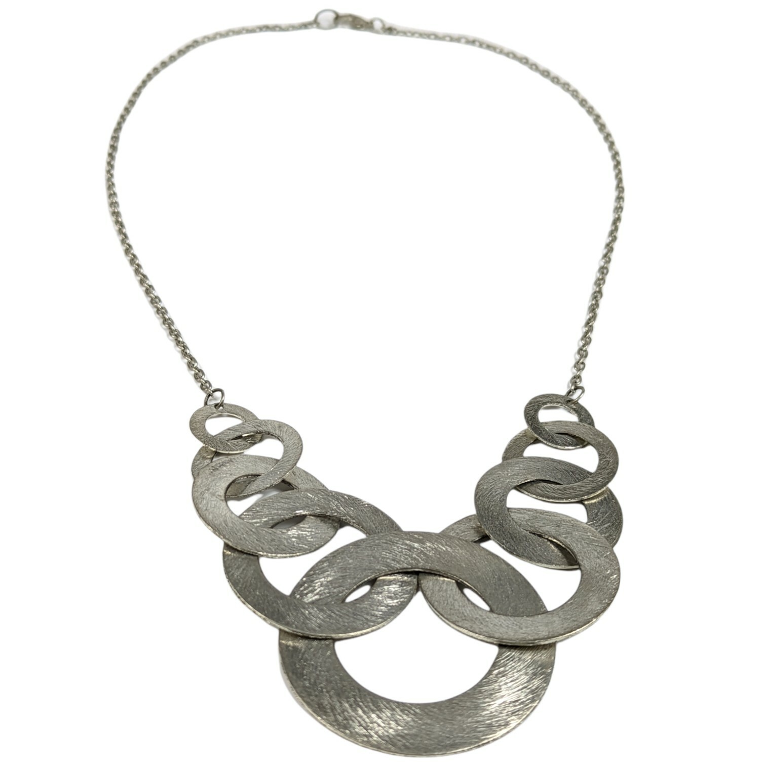 Silver Statement Necklace Interlocking Circle Rin… - image 3