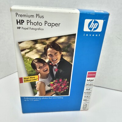 Sealed HP Premium Plus Photo Paper 4''x6'' Borderless High Gloss 100 Sheets