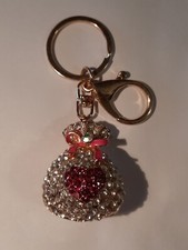 Sparkling Keychain Ring Purse Charm Red Heart Sack Crystals Rhinestone NEW