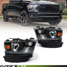 2P For 2019-2023 Dodge Ram 1500 Halogen Black Bezel Headlights Lamp Left Right