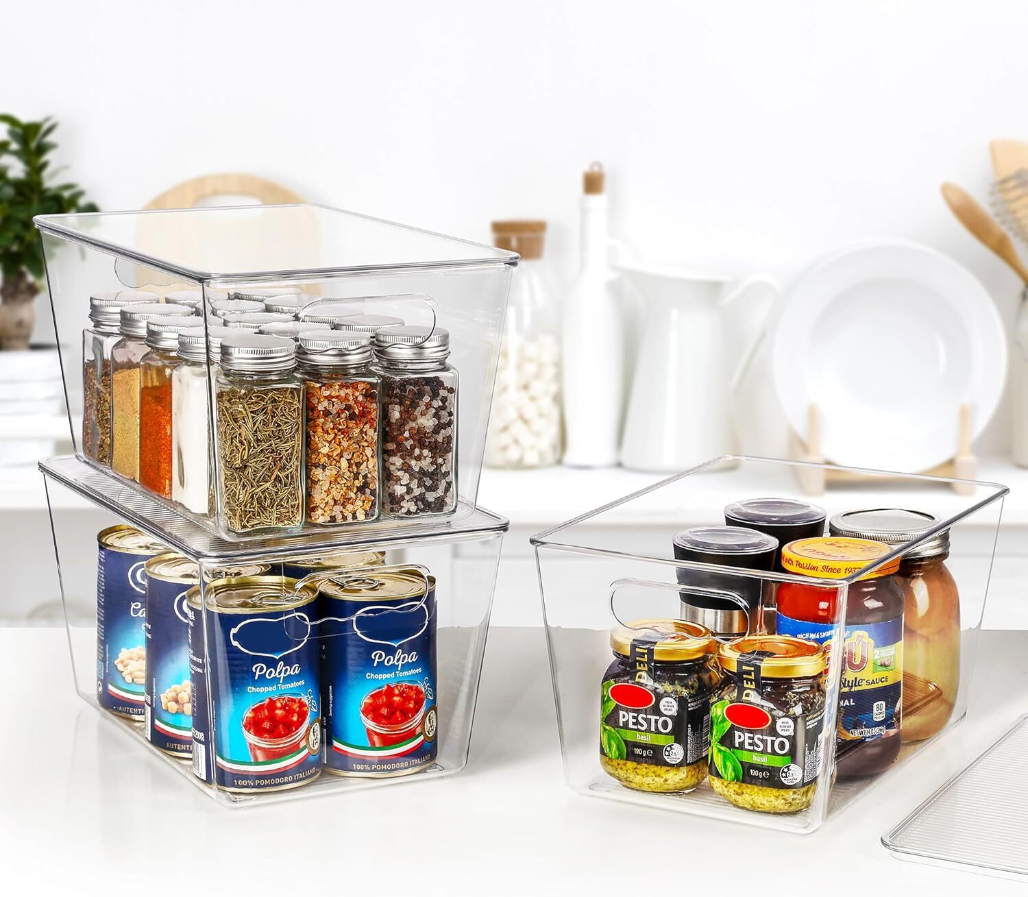 8 Pack Clear Stackable Storage Bins with Lids, Plastic Containers with Handles