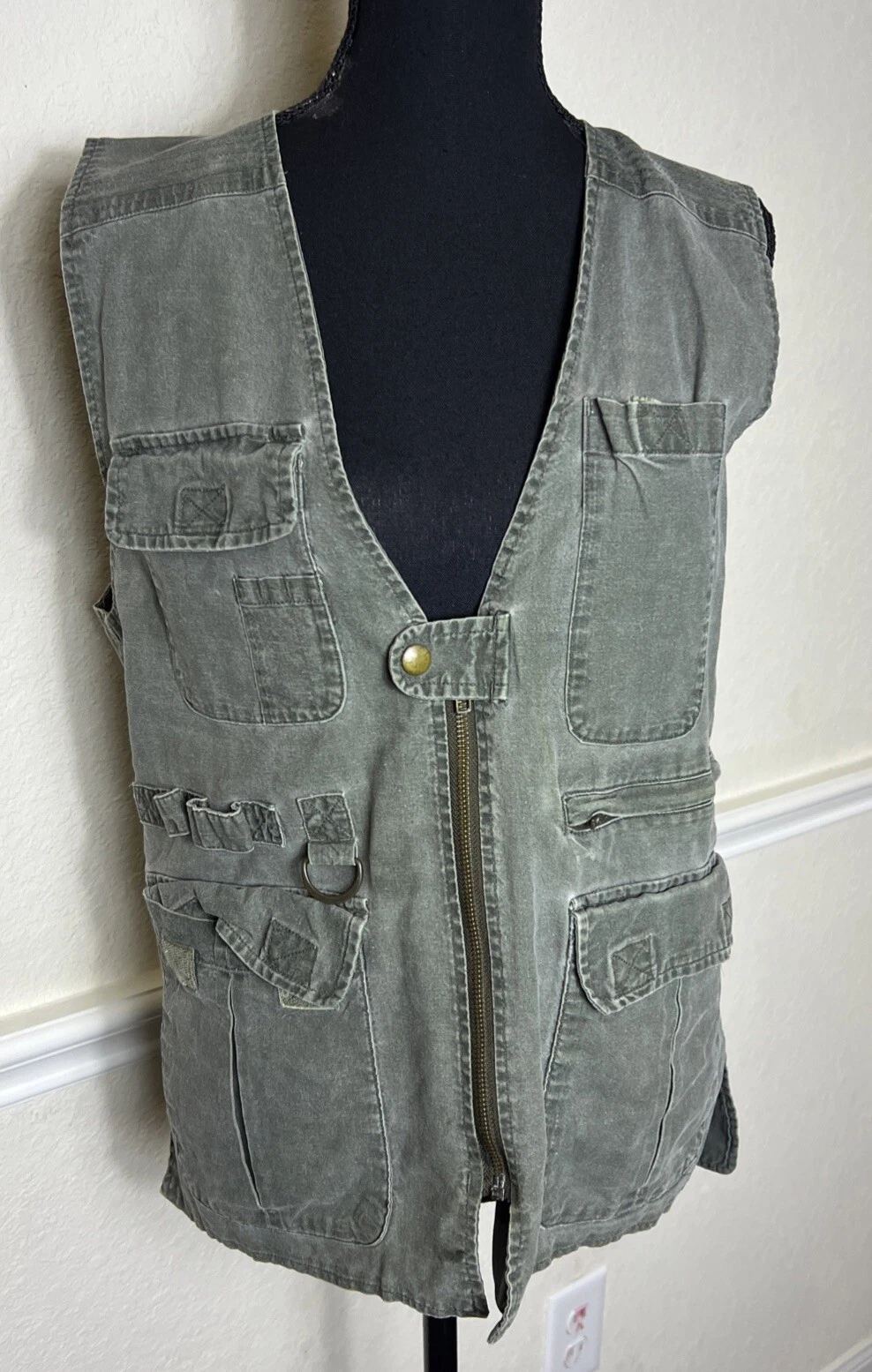 Vintage Travel Smith Cargo Vest Womens S Hiking Photography Full Zip 90s Khaki