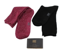FRYE 2 Pr Size 6-12 Black/Burgundy Colors Ribbed Cuff Men's Boot Socks MSRP $30