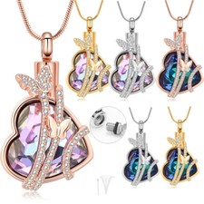 Butterfly Cremation Urn Necklace for Ashes - Memorial Keepsake Crystal Pendant