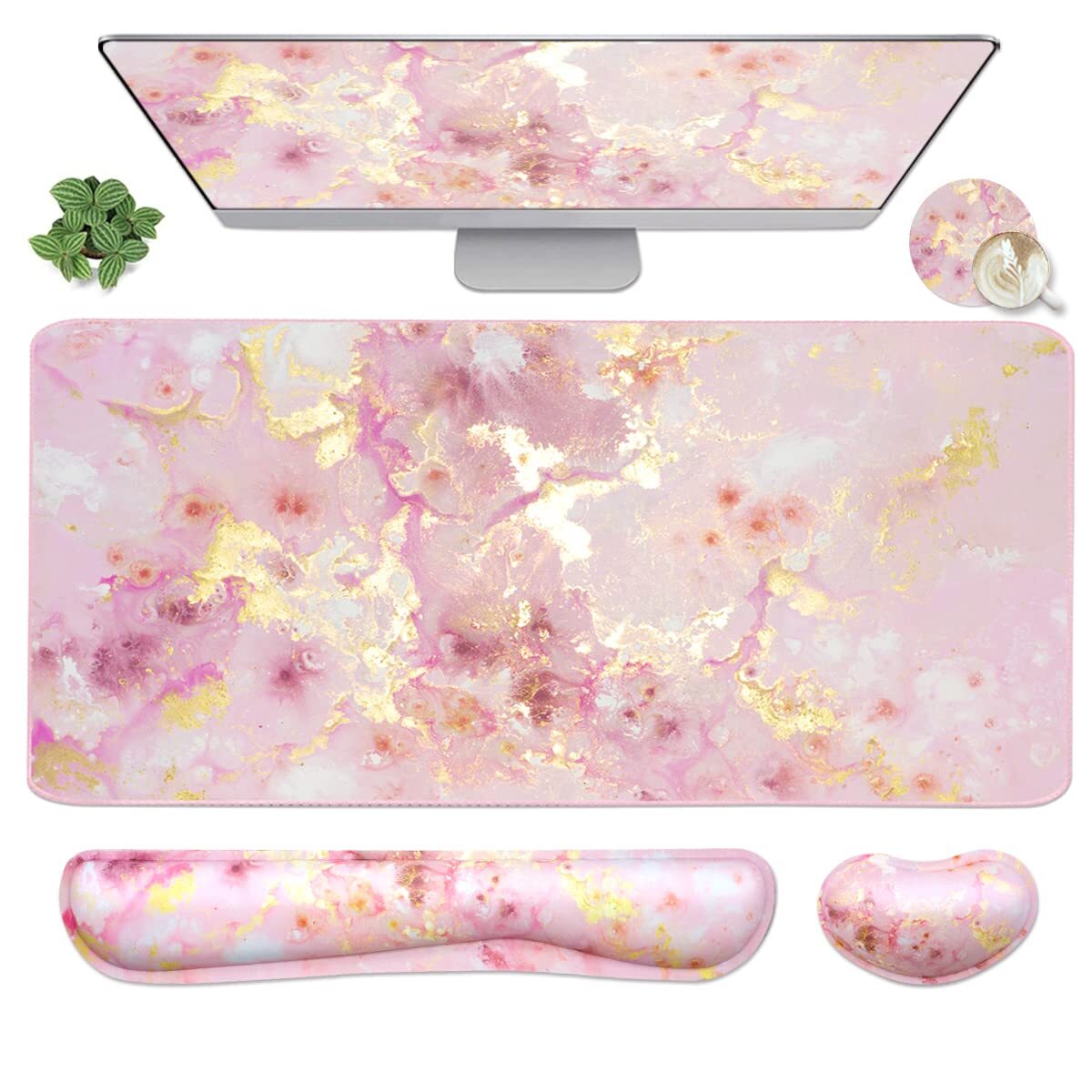 4-in-1 Extra Large Gaming Mouse Pad with Wrist Rest and Keyboard Support
