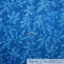 BonEful Fabric FQ Cotton Quilt Blue Tonal Batik Leaf Island Tropical Beach Ocean