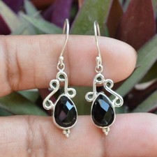 Véritable Onyx Noir Boucles D'Oreilles, Pendantes 925 Argent,Femme Cadeau