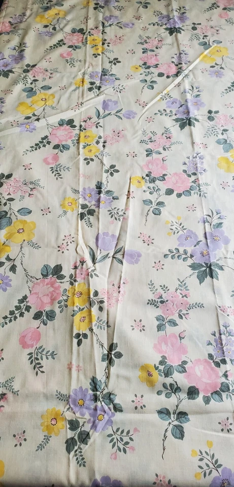 Vintage Flat Sheet - SEARS Perma Prest - Yellow - Floral - Double - Image 4 of 4