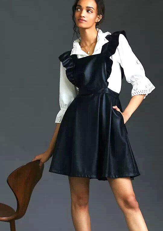 faux leather ruffle dress Fate Sleeveless Faux Leather Tiered Dress | Black main image 0