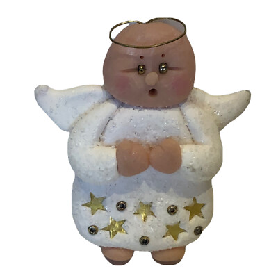 Christmas Angel Brooch Pin Handmade Clay Stars Wings Halo Chubby Holiday  2.5 