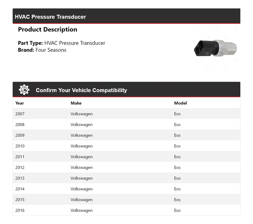 Transductor de presión de climatización para Volkswagen Eos 2007-2016 4 estaciones 2008 2009 2010 Foto 2 de 4