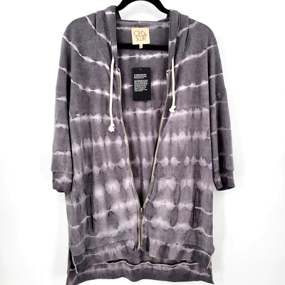 NWT Chaser Women's M Tie Dye Full Zip Dolman Sleeve Oversized Hi-Low Hoodie  Gray | eBay