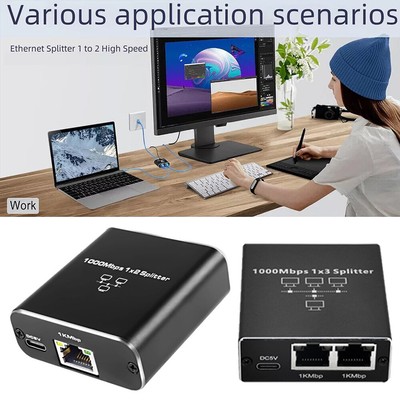 Splitter LAN Ethernet Cable Adapter 1 IN 2 Out Internet Network RJ45 1000Mbps  