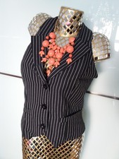 Neckholder Crop-Top Nadelstreifen Weste Schwarz Weiß Gestreift Gesmokt Kragen