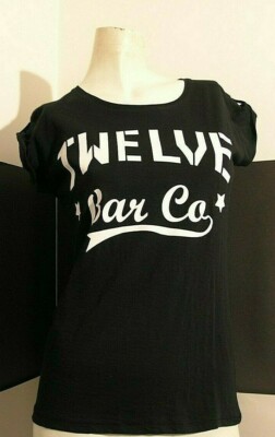 Twelve BAR Co Frau Black T-Shirt Flamed Cotton '' Blues Tribute '' Sz M
