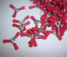 10 3 Way Wire Butt Connectors Red Vinyl 22-18 Gauge AWG Ga Crimp On Terminals
