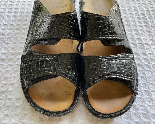 FINN COMFORT Jamaika Jamaica Sandals  41 / 10 - 10.5 Black Croc Patent Leather - Picture 3 of 8
