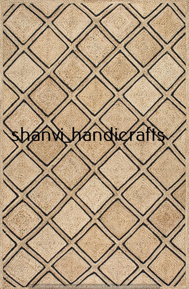 Bohemian Area Rag Rug Rectangle Jute Rug Braided Jute Rug Living Room Rug Carpet - Image 2 of 3