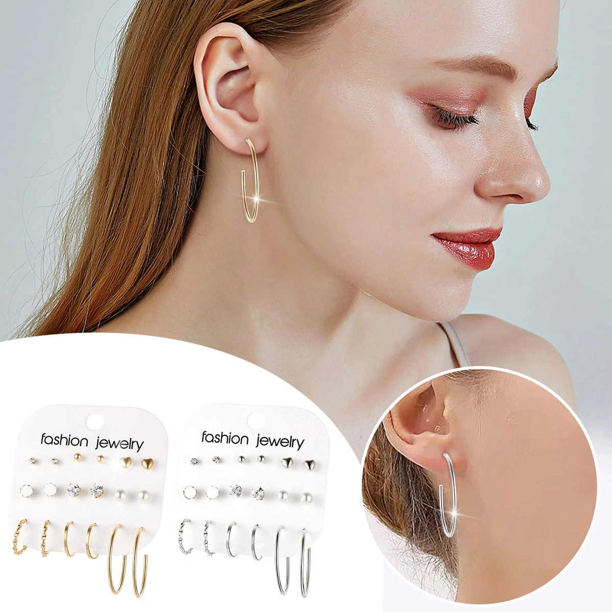 9 Pairs Hoop Earrings For Girls Women Multipack Pearl Twisted Small Big Hoops