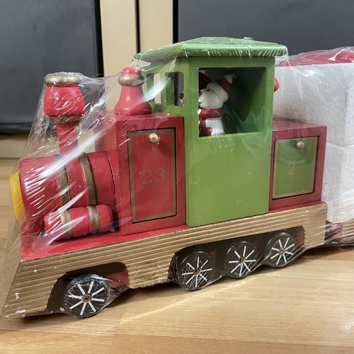 Wooden Advent Calendar Toy Train 18” with Drawers & 24 Christmas Tree Ornaments - Picture 3 of 17