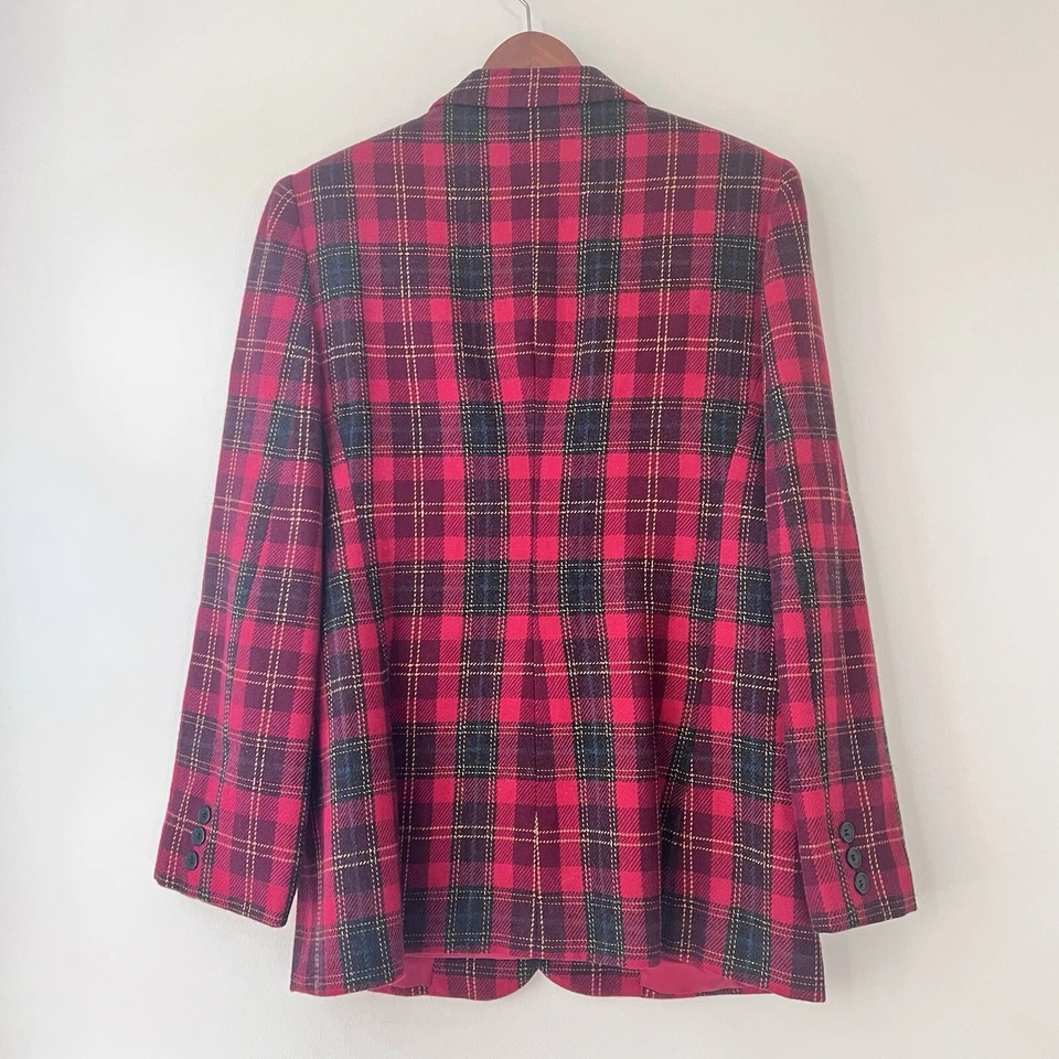 Vtg White Stag Blazer Red Tartan Plaid Wool Blend Jacket Women’s Size 6 - Image 4 of 4