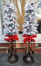 Bougeoirs anciens en perles avec arbres minuterie éclairés floqués neufs.  Décoration de Noël