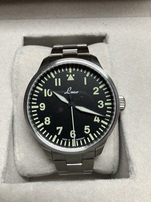 LACO Augsburg 39mm Black Dial Automatic Pilot Men's Watch w/extra nylon strap
