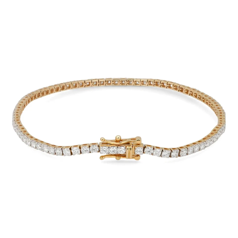 Tennis Bracelet Round Cut Lab Grown Diamond 14K Yellow Gold 3.00Cttw  - Image 3 of 4