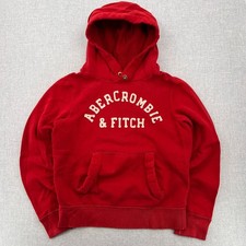 Y2K Abercrombie  Fitch Logo Spell Out Hoodie Mens Large Red Muscle Fit Frayed