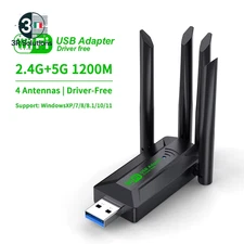 USB Wifi Adapter 1200Mbps Dual Band 2.4G + 5Ghz Dongle Wi-Fi 4 Antenna 802.11