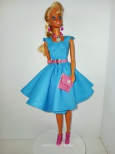 5 Pc Handmade Sky Blue Party Dress Outfit Fits Barbie 11.5" Dolls OOAK