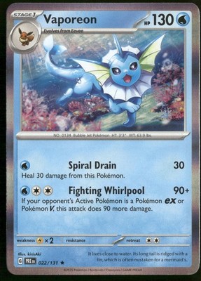 Vaporeon 022/131 SV: Prismatic Evolutions Holo Pokemon TCG
