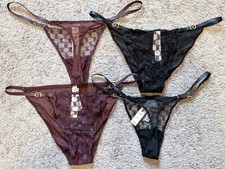 NUEVO CON ETIQUETAS - BRAGUITA BIKINI VICTORIA'S SECRET IMITACIÓN CUERO LOGO MALLA HEBILLA TANGA CUERDA