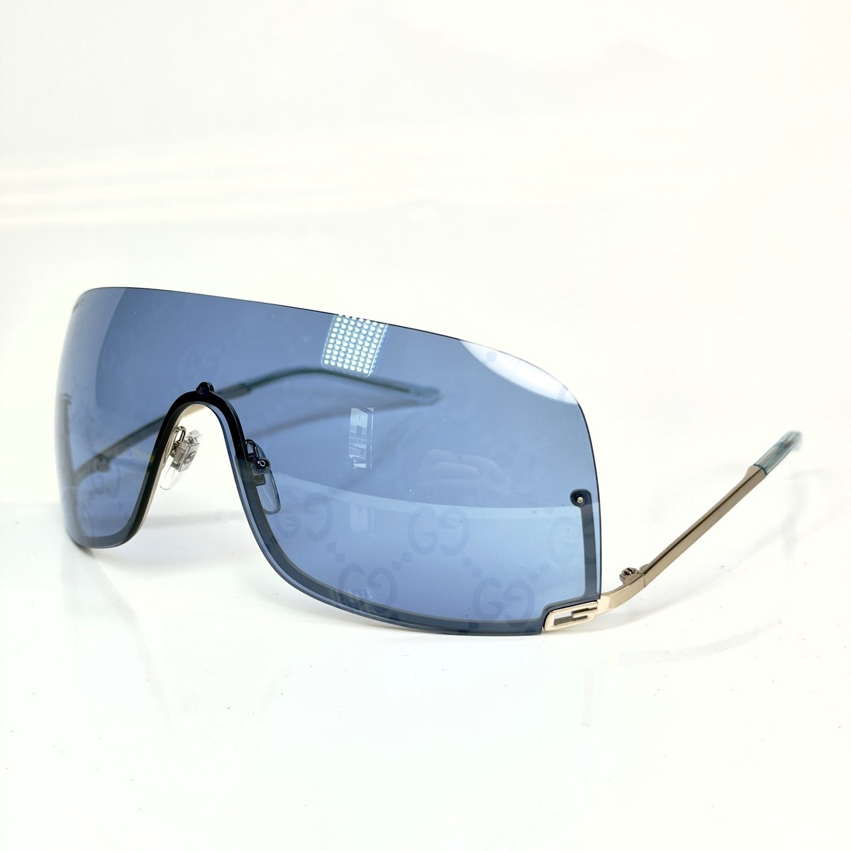 GUCCI 1560 Silver Blue GG Monogram Print Mirror Gg1560S Shield