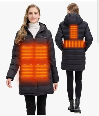 Beheizter Puffermantel mit Kapuze für Damen   elektrische Dual-Control-Heizjack