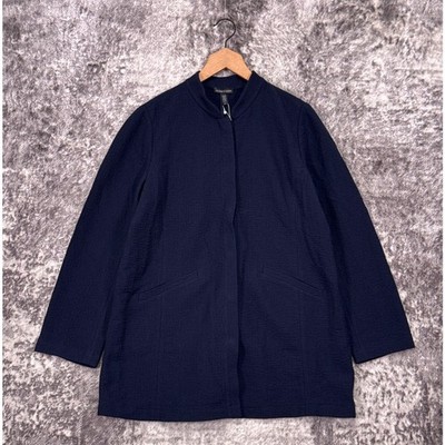 New Eileen Fisher Jacket Large Womens Blue Textural Cotton Tencel Stretch