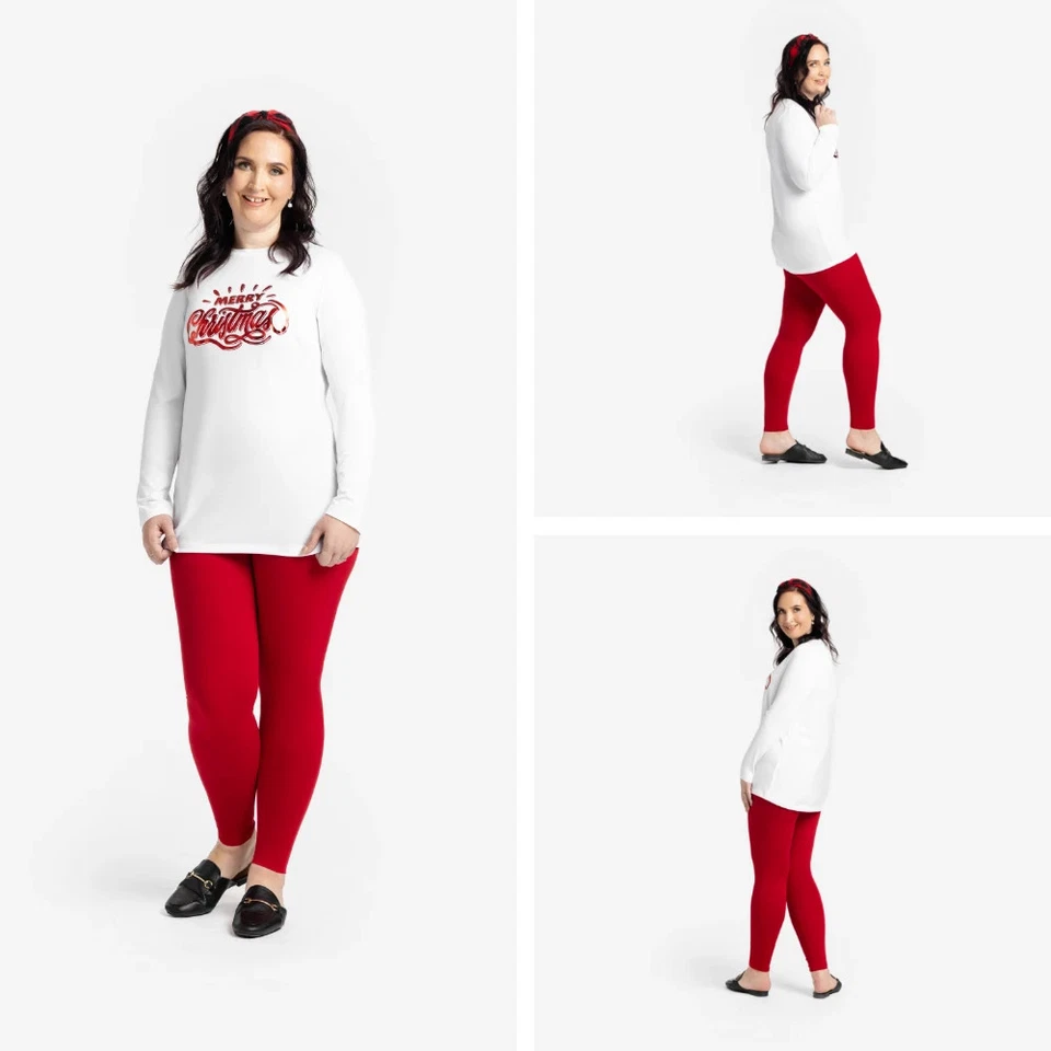 TC Lularoe Navidad Leggings Traje de Papá Noel Sólido Rojo Talla 12-18 NUEVO 285178 Foto 2 de 4