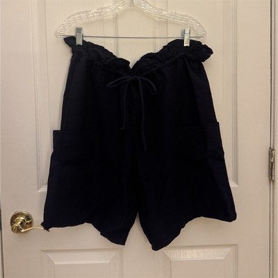 Black Crane Women's Black Linen High Rise Drawstring Shorts XS Pockets