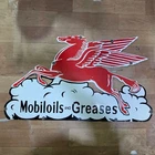 MOBILOILS & GREASES PEGASUS PORCELAIN ENAMEL SIGN 30 X 18 INCHES