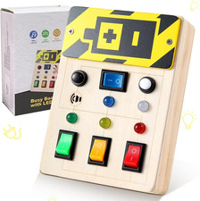 Montessori Busy Board for Toddler, Wooden Busy Board with LED Light Switches, Se