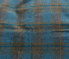 Vintage Wool Blend Fabric Teal Blue Olive Green Gold Plaid 67" X 60"